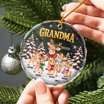 Christmas Gift For Grandma - Personalized Reindeer Grandkids Glass Ornament