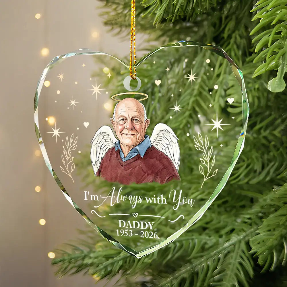 Sympathy Christmas Gift For Loss Of Dad - Personalized Custom Photo Watercolor Your Wings Were Ready Glass Ornament