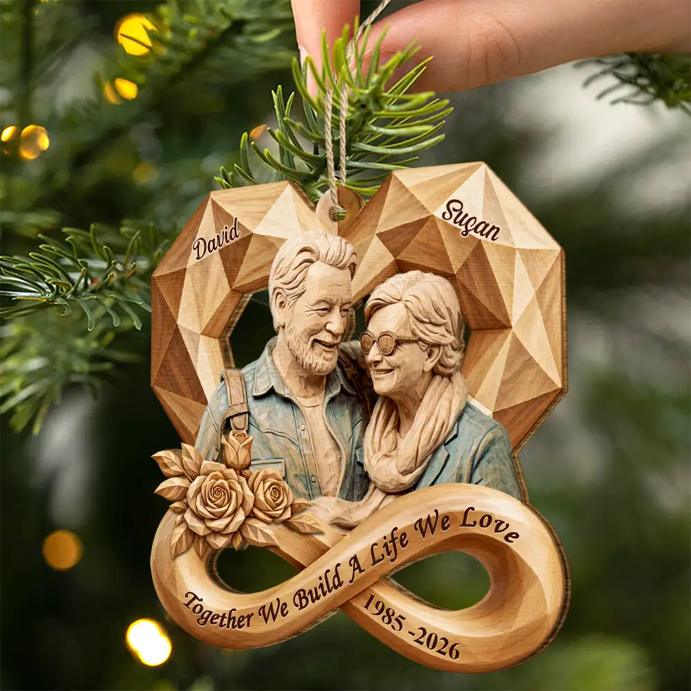 Anniversary Gift For Couples - Personalized Custom Photo Infinity Rose Heart Wooden Ornament