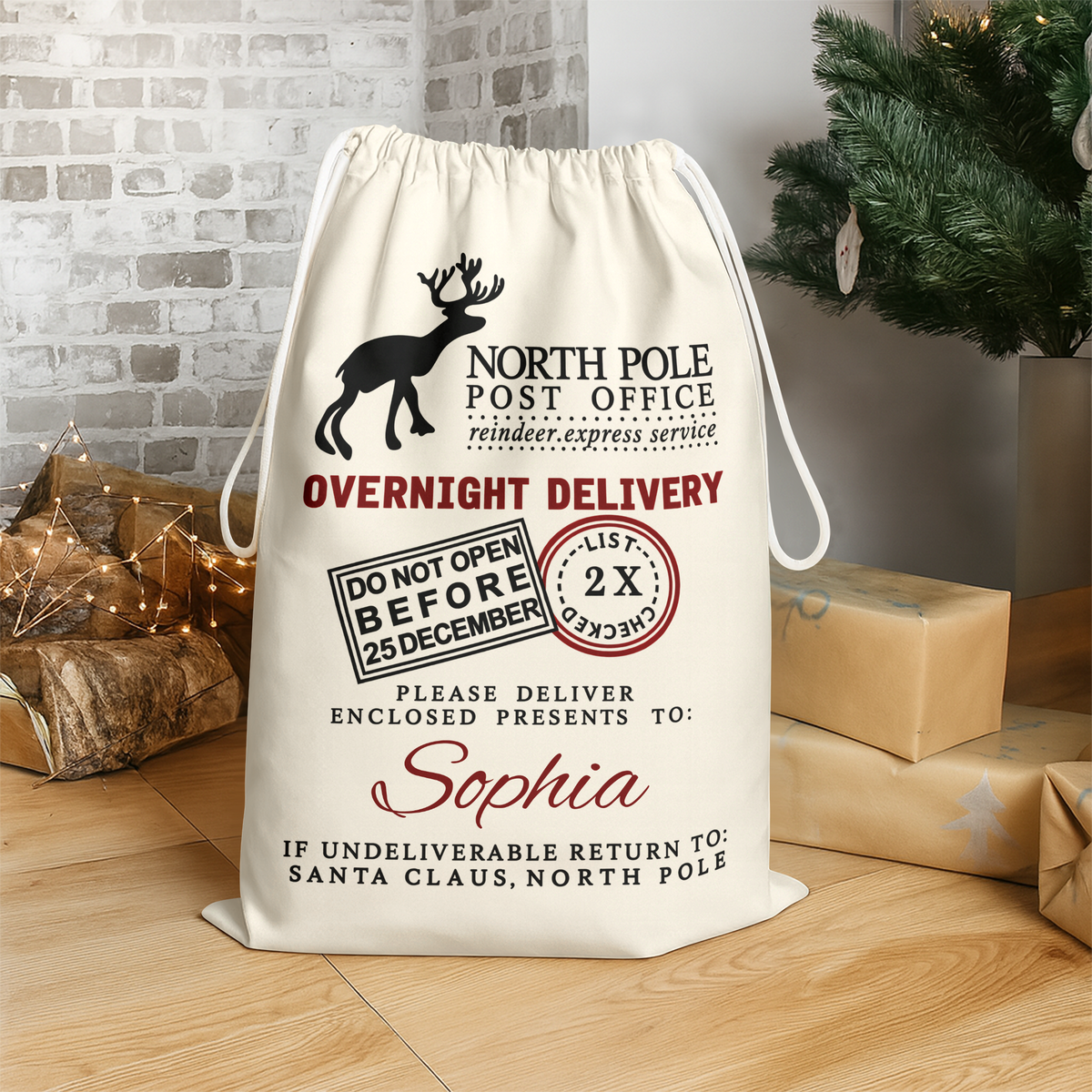 Custom Name North Pole Post Office Christmas Sack, Personalized Holiday Gift Bag TH10 171401