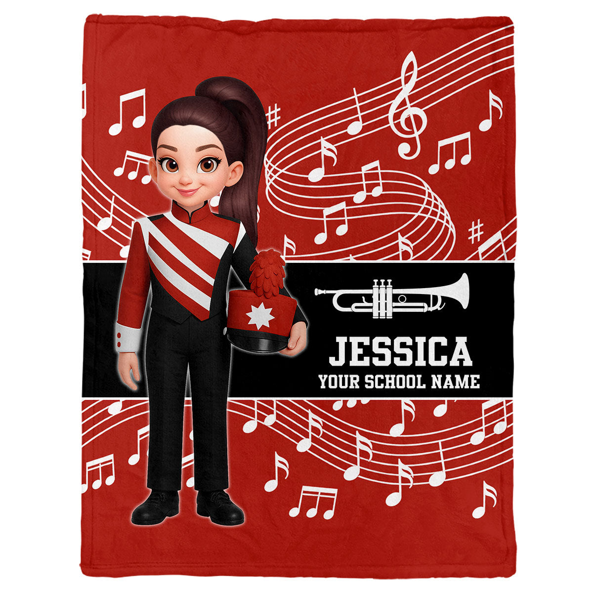 Custom Music Marching Band, Orchestra, Personalized Name, Color, School, Instrument, Trumpet, Clarinet, Tuba, Violine - Personalized Fleece Blanket - Christmas Gift For Son, Grandson, Daughter, Granddaughter