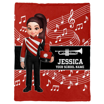 Custom Music Marching Band, Orchestra, Personalized Name, Color, School, Instrument, Trumpet, Clarinet, Tuba, Violine - Personalized Fleece Blanket - Christmas Gift For Son, Grandson, Daughter, Granddaughter