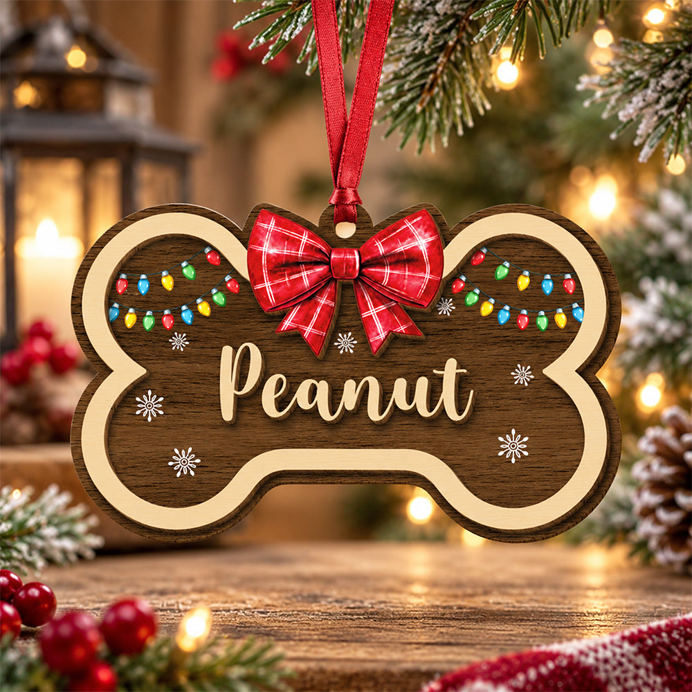 Custom Name Dog Bone Christmas Layer Wood Ornament Holiday Gift for Dog Lovers LM32 670099