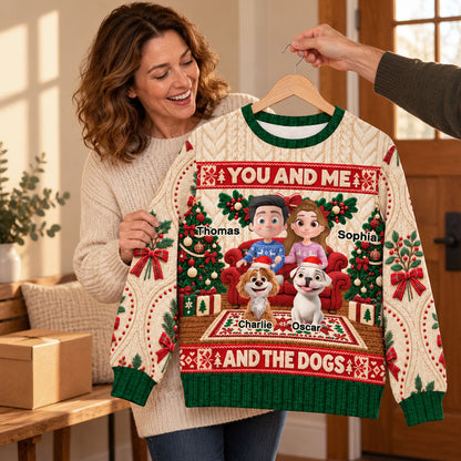 Custom Christmas Sweatshirt for Dog Mom, Dog Dad • Together With Our Dogs - Personalized All-Over-Print Sweatshirt