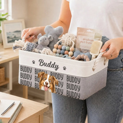 Personalized Photo Storage Basket - Gift For Pet Lovers - Love Comes With Paws