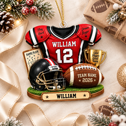 Personalized Football Ornament 2026, Custom Jersey & Helmet Keepsake Vr2