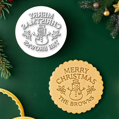 Custom Family Name Merry Christmas Cookie Stamp, Personalized Holiday Baking Gift TH10 171391