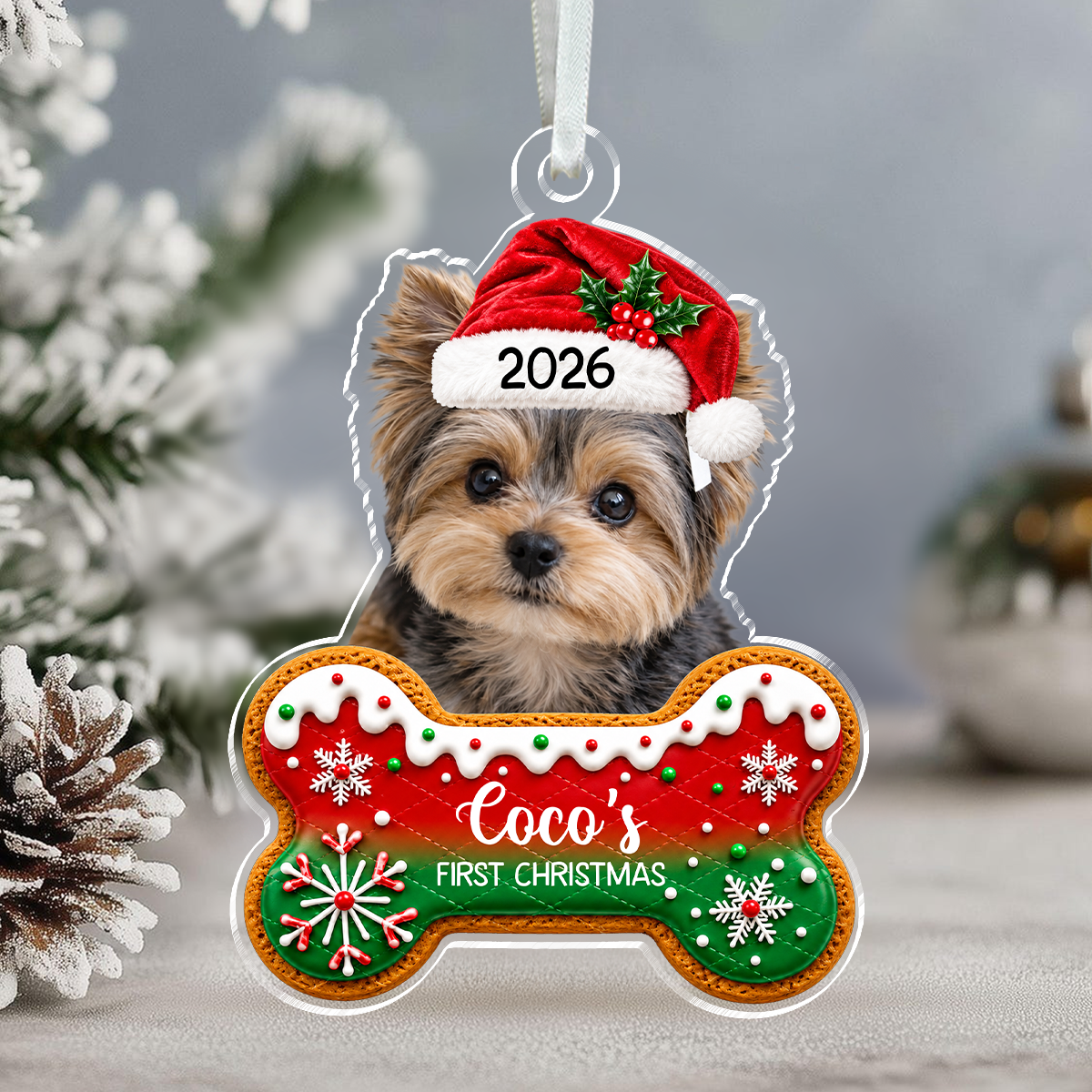 Personalized Dog's First Christmas Photo Acrylic Ornament For Dog Dad Dog Mom CH07 180742