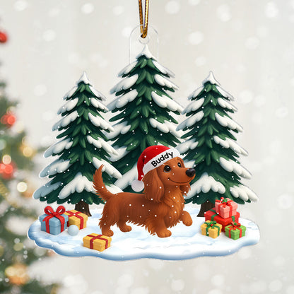 3D Effect Dog Christmas Dachshund Wiener Wonderland - Personalized Acrylic Ornament