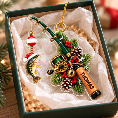Fishing Rod Christmas 2D Flat - Personalized Acrylic Ornament - Christmas Gift For Fishing Lovers