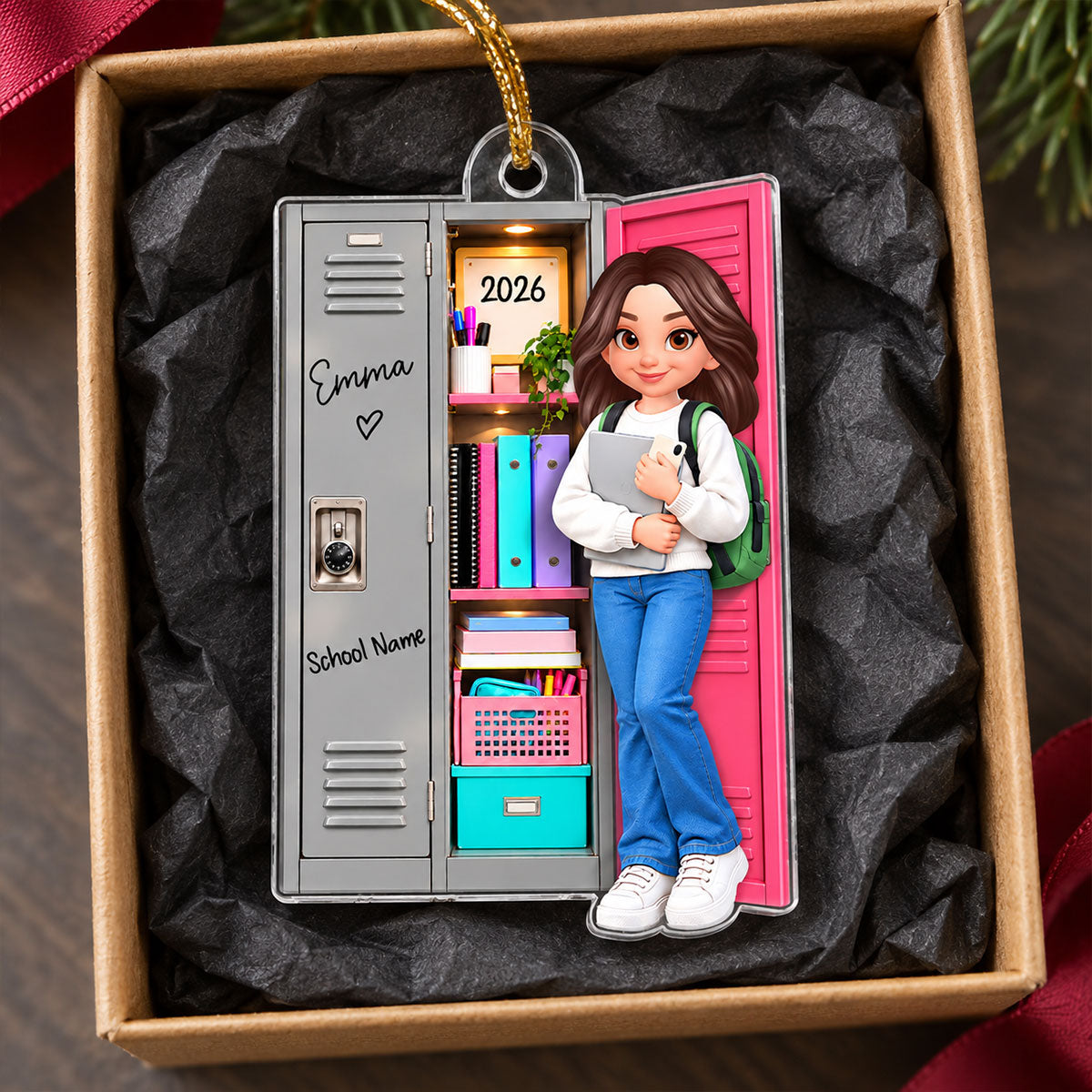 Girl Boy School Locker 2D Flat - Personalized Acrylic Ornament - Personalized Christmas Gift for High School Student