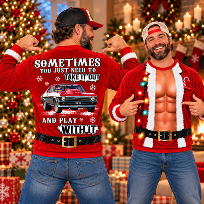 Take It Out & Play - Funny Muscle Santa - Custom Photo Car Christmas Sweatshirt - Gift For Car Lovers A2110