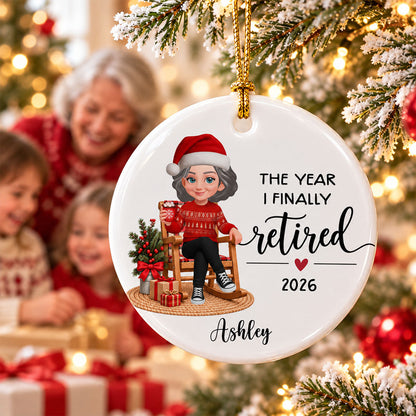 The Year I Finally Retired - Personalized Ceramic Ornament - Christmas Gift, Retirement Gift For Mom, Dad, Grandpa, Grandma