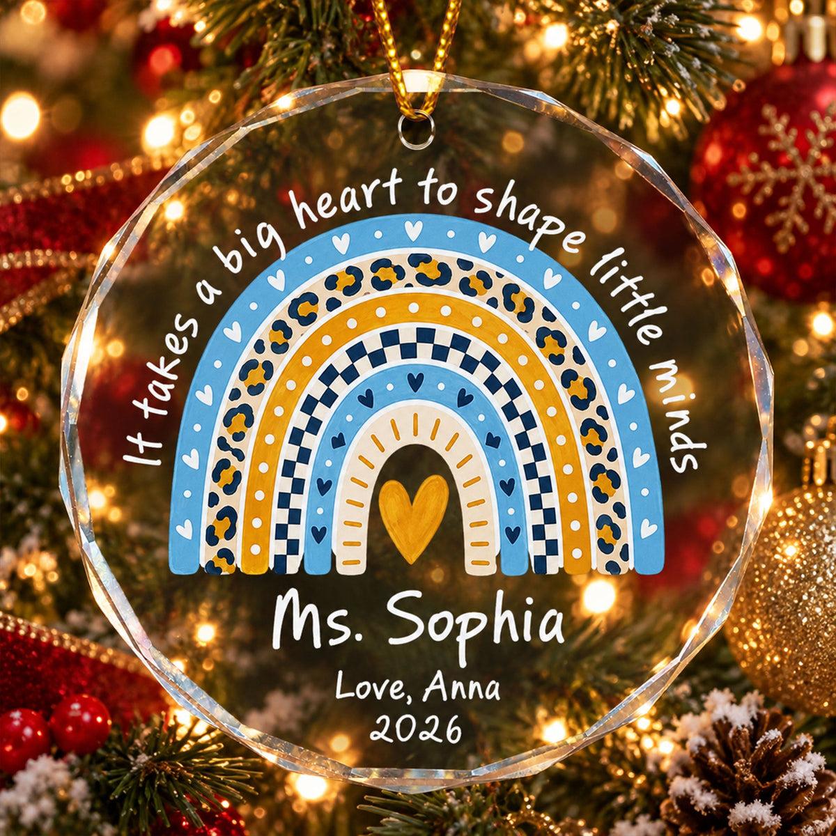 Rainbow Teacher Christmas Thank You Appreciation Gift - Personalized Ornament
