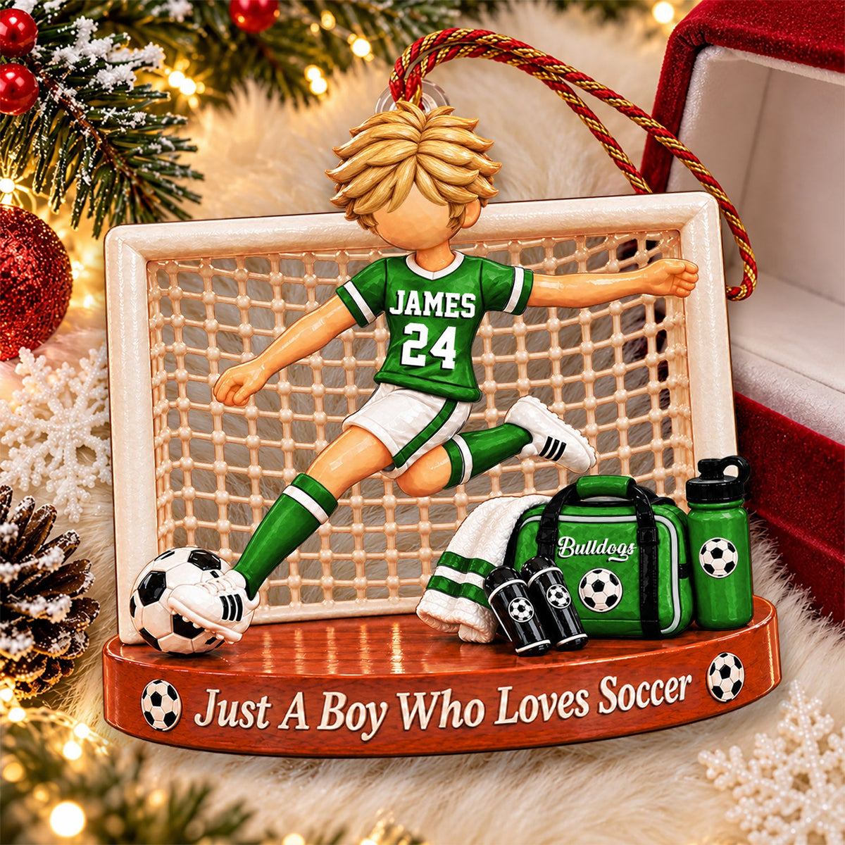 Just A Boy Who Loves Soccer, Personalized Soccer Ornament, Custom Player Name Gift, Gift For Soccer Players Na02
