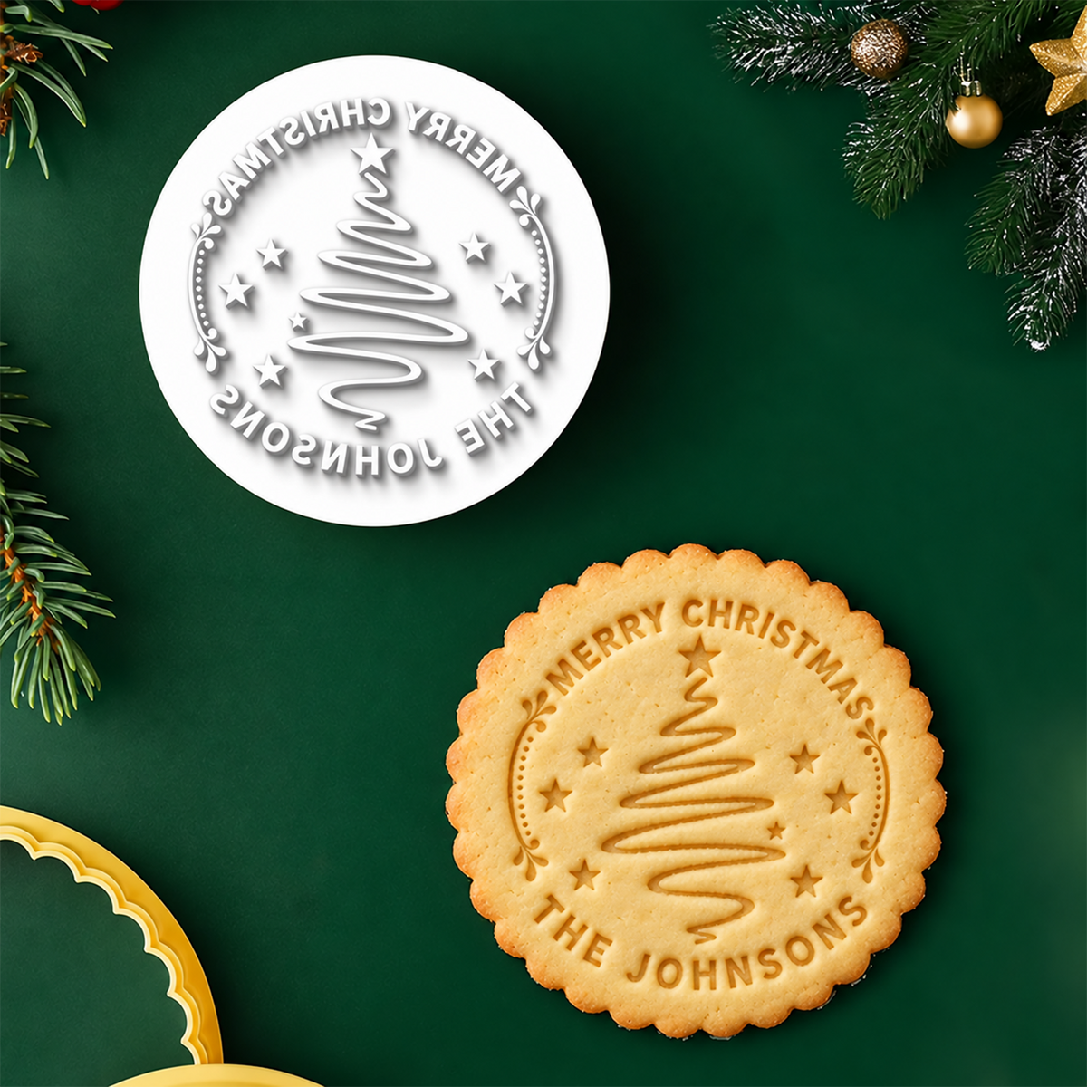 Personalized Family Name Xmas Tree Merry Christmas Cookie Stamp, Holiday Baker Gift HO82 904116