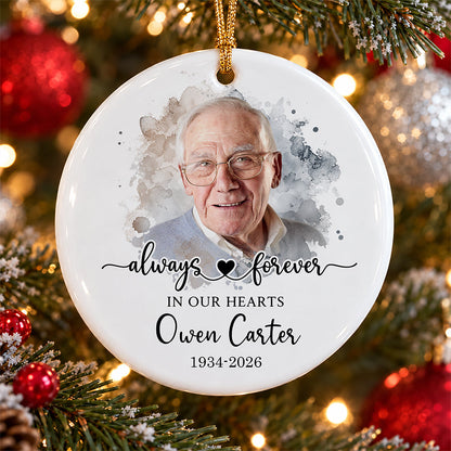 Personalized Memorial Photo Always Forever in Our Hearts Ceramic Ornament HO82 903898