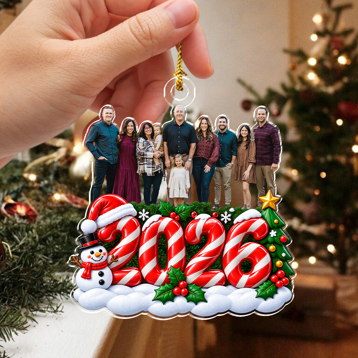 Personalized Family Photo 2026 Candy Cane Christmas Acrylic Ornament HO82 903856