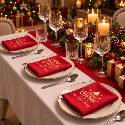 Custom Family Name Merry Christmas Reusable Cotton Napkin Christmas Decor HA75 919456