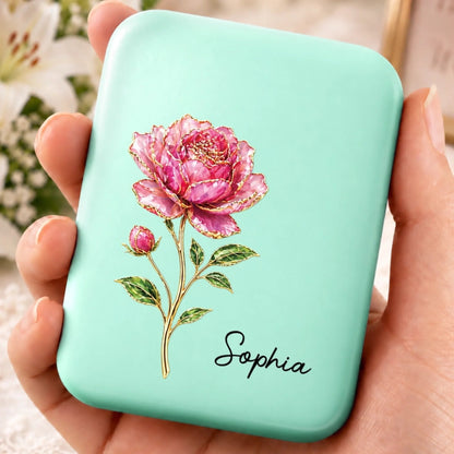 Custom Name Birth Month Flower Beauty Gifts for Women - Personalized LED Compact Makeup Mirror