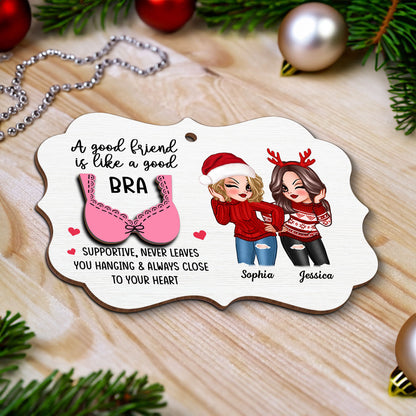 Sassy Besties A Good Friend Is Like A Good Bra Personalized 2-Layer Wooden Ornament