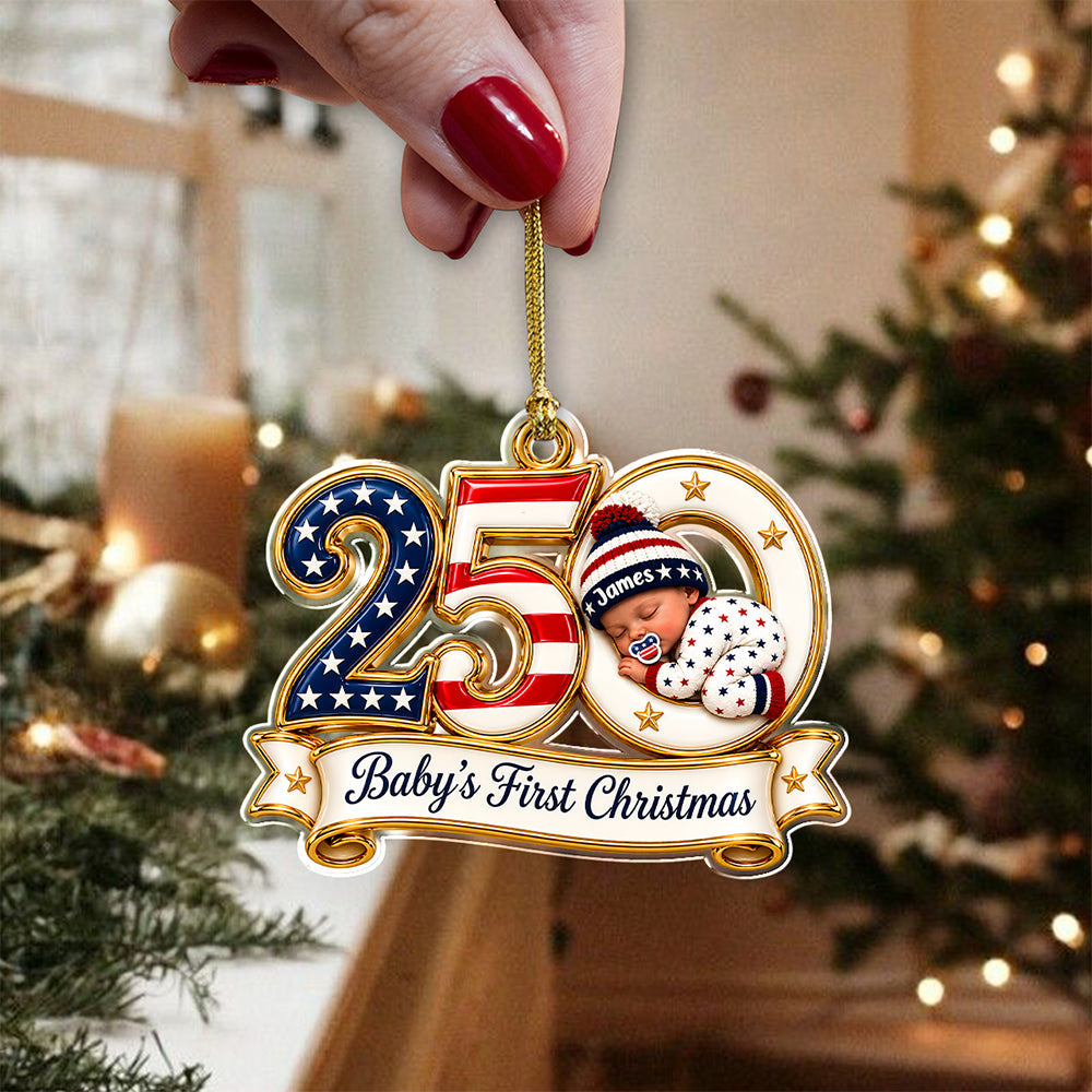 Personalized 250th Anniversary of the USA Baby’s First Christmas Patriotic Acrylic Ornament HO82 903826