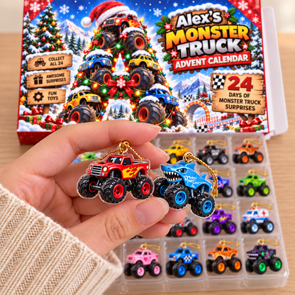 24 Days of Monster Trucks Custom Initial - Personalized Christmas Advent Calendar