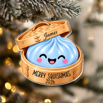 Custom Name Merry Squishmas Glitter Rainbow Dumpling Acrylic Ornament, Cute Christmas Keepsake TH10 171431