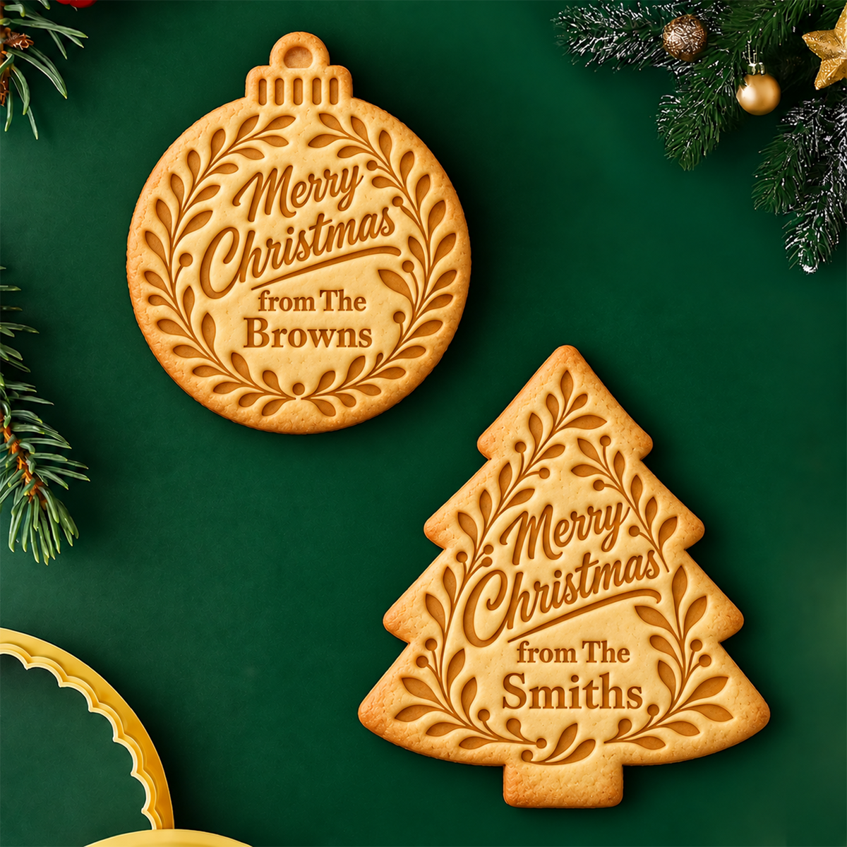 Custom Family Name Merry Christmas Shaped Cookie Stamp TH10 171507