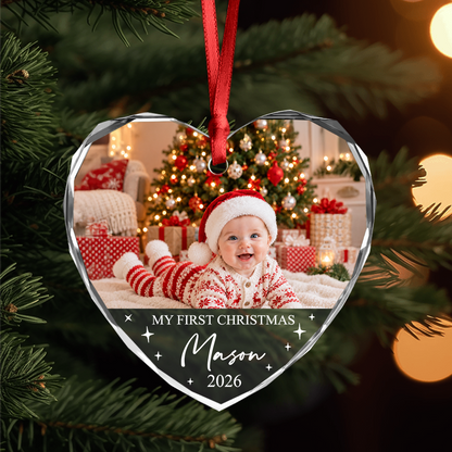Personalized My First Christmas Heart Glass Ornament, Baby Keepsake Gift CH07 180718