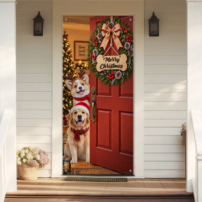 Custom Dog Photo Merry Christmas Home Decor Door Cover CH07 180608