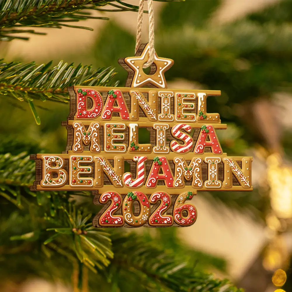Family Gift - Personalized Gingerbread Name Style Wooden Ornament