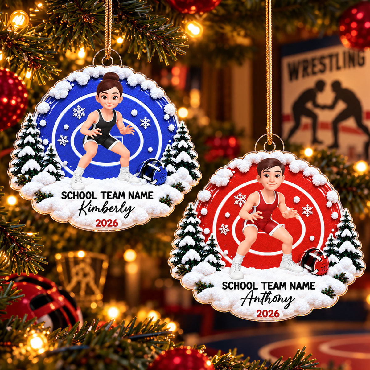 Girl Boy Wrestler - Personalized Acrylic Ornament - Christmas Gift For Kids Grandkids, Young Wrestlers