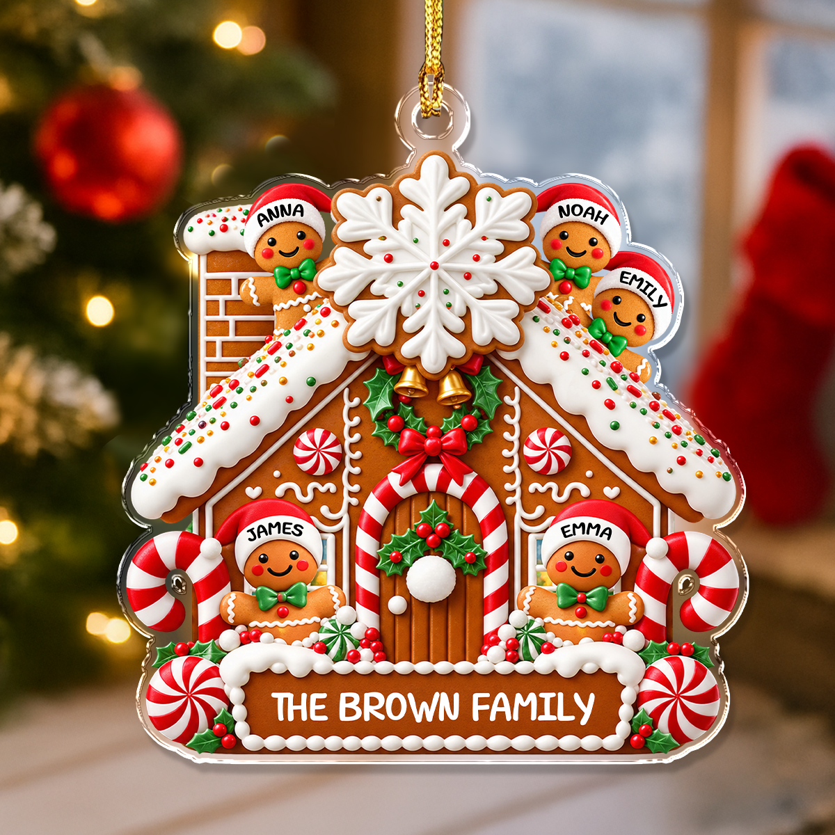 Personalized Gingerbread Family Christmas Acrylic Ornament, Festive Family Holiday Keepsake HA75 919442