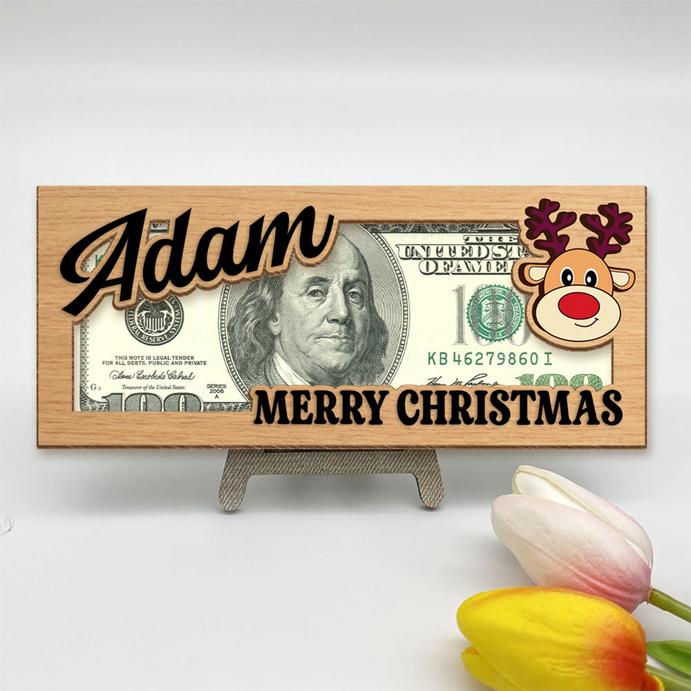 Personalized Reindeer Santa Bill Holder, A Few Bucks for Xmas Wood Money Holder CH07 180748