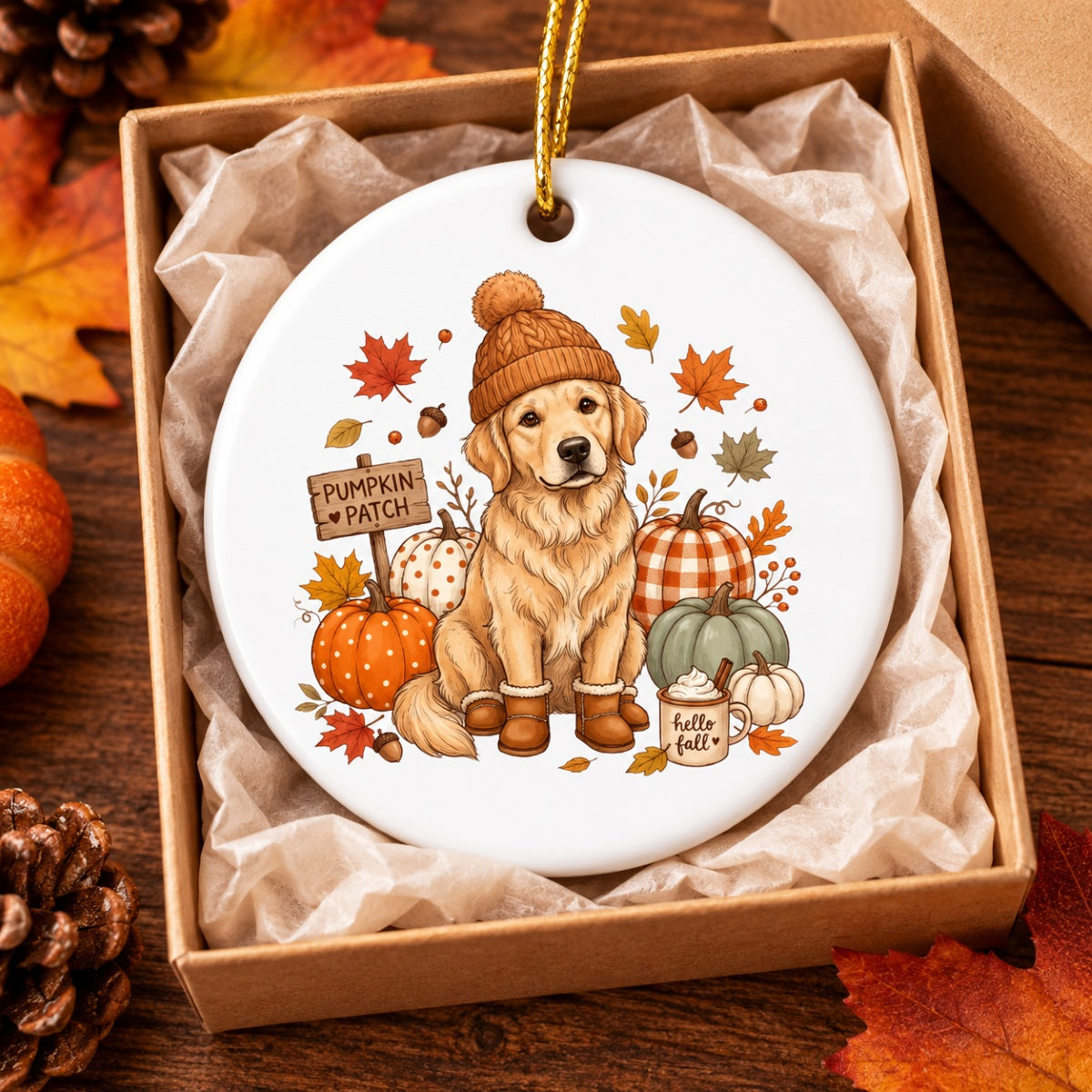 Custom Dog Photo Pumpkin Patch - Personalized Ceramic Ornament - Fall Gift for Dog Moms, Cat Moms, Pet Lovers