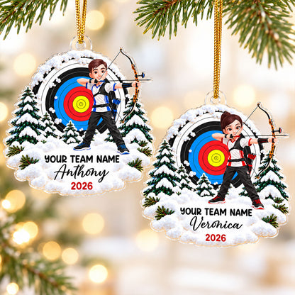 Proud Archer Custom Name And Team Name - Personalized Acrylic Ornament - Christmas Gift For Archery Lovers, Son, Daughter, Grandkids
