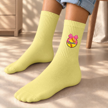 Coquette Bow Sport Custom Name Gift For Softball, Tennis, Volleyball, Basketball, Soccer, Hockey Lovers - Personalized Socks