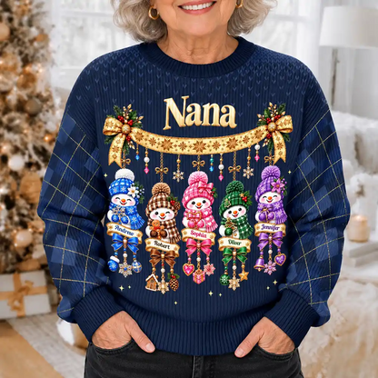 Christmas Gift For Grandma - Personalized Grandkids Snowmen Unisex Ugly Sweater