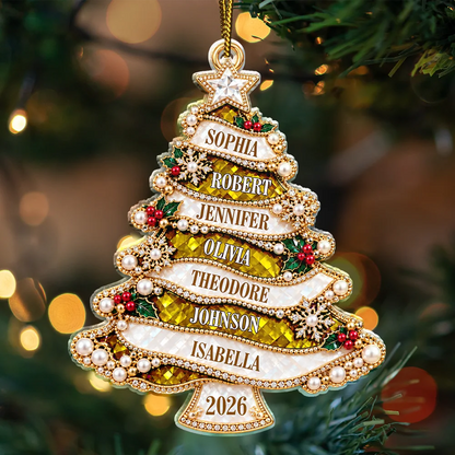Holiday Gift For Family - Personalized Christmas Tree Golden Pearl Acrylic Ornament