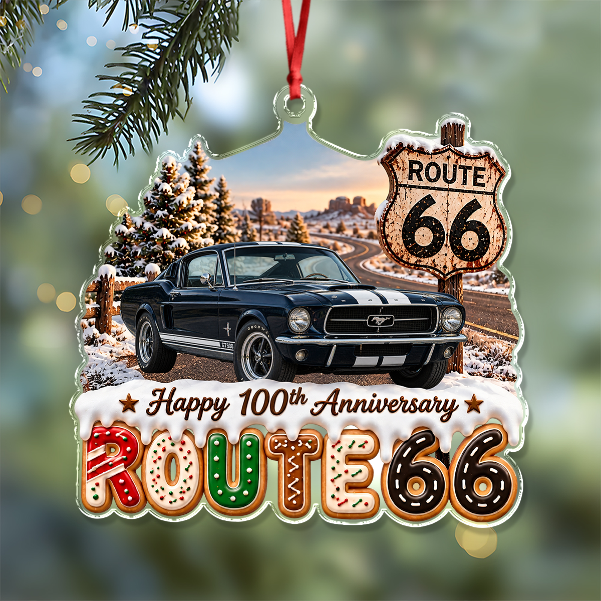 Custom Photo Car Happy 100th Anniversary Route 66 Acrylic Ornament, Personalized Christmas Tree Decoration Gift For Car Lovers LM32 670289