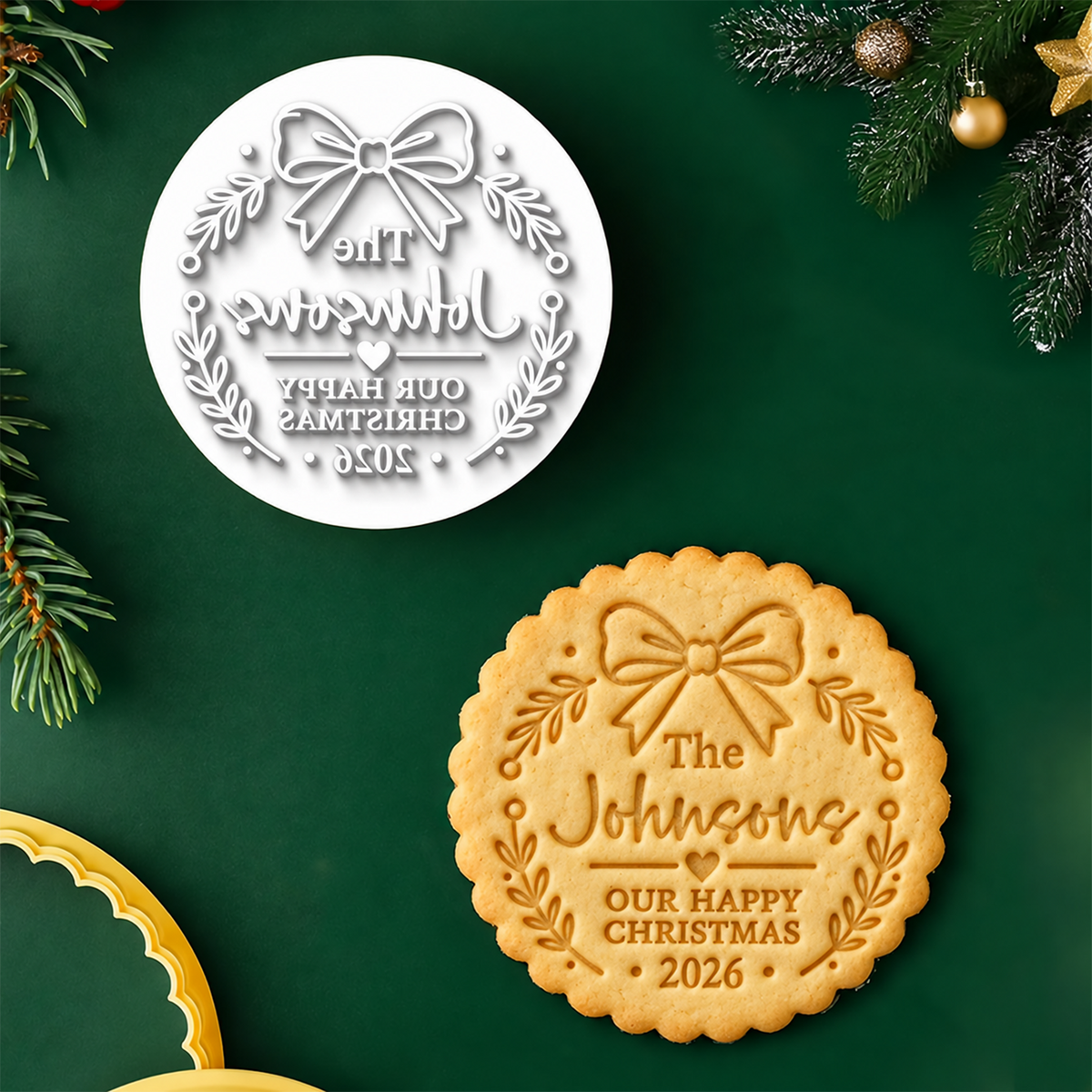 Personalized Family Name Happy Christmas Cookie Stamp, Holiday Baker Gift HO82 904130