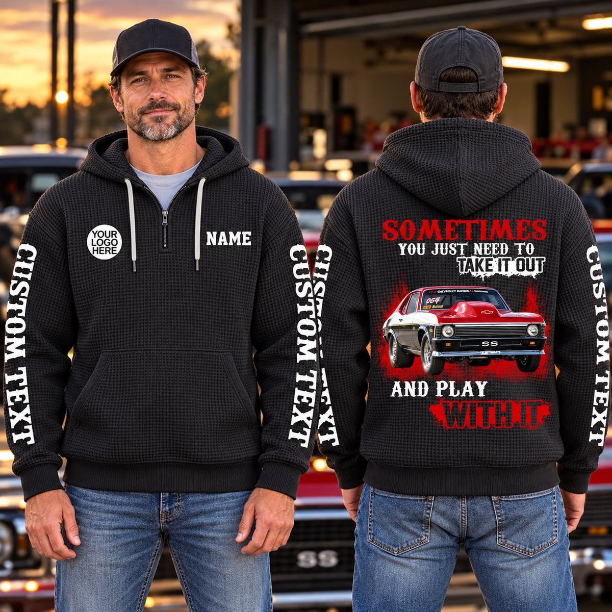 Take It Out & Play - Personalized Classic Car Photo Quarter Zip Hoodie - Gift For Car Lovers A2110