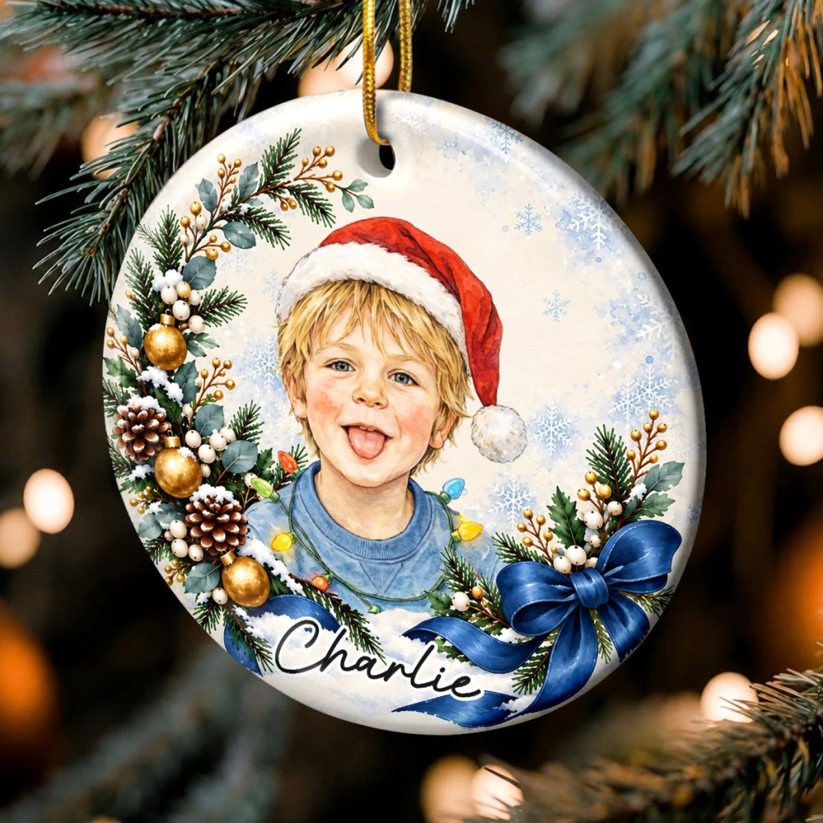 Custom Photo Christmas Child Portrait Keepsake - Personalized Ceramic Ornament