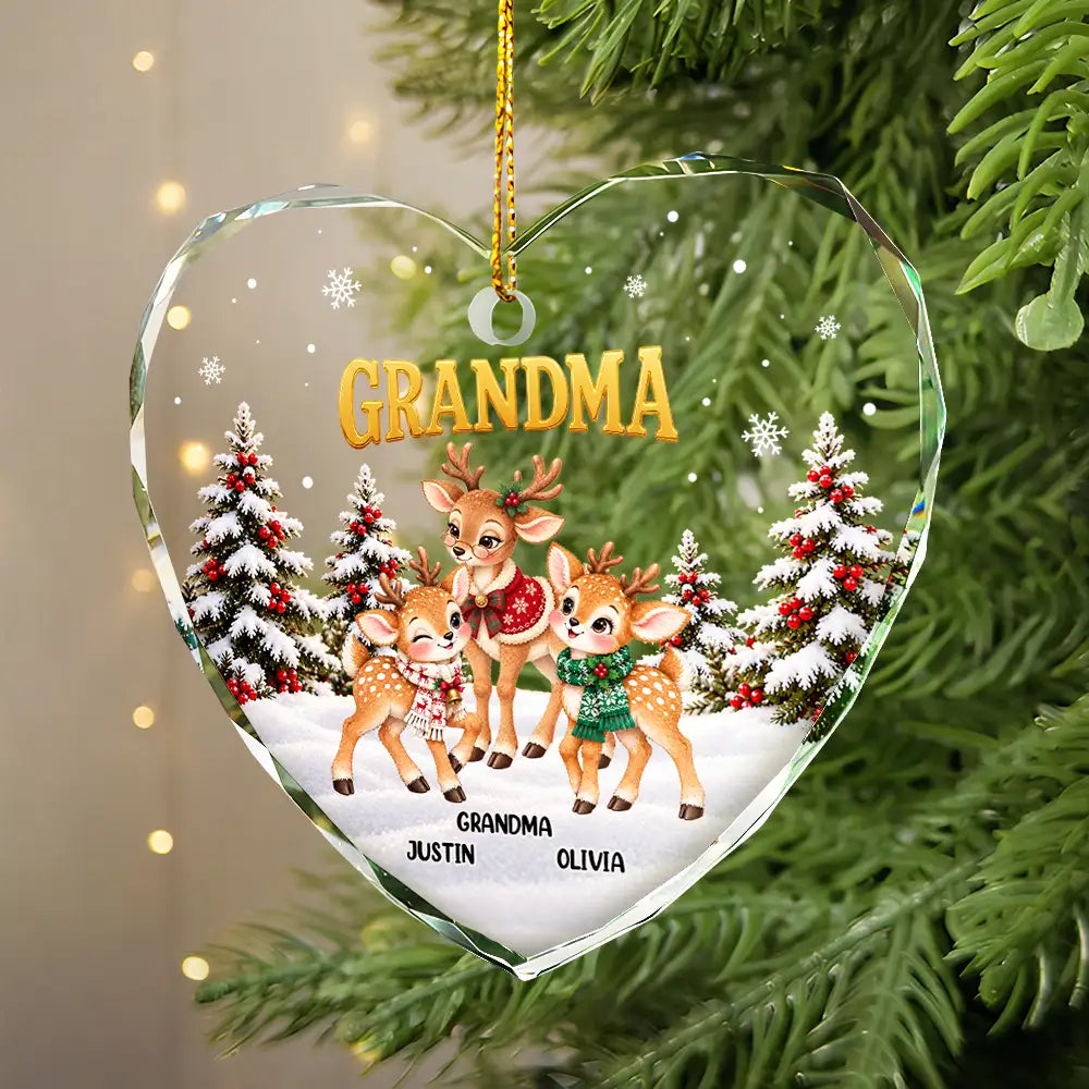 Christmas Gift For Grandma - Personalized Reindeer Grandkids Glass Ornament