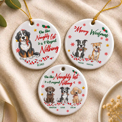 Funny Christmas Gift For Dog Lovers - Personalized Custom Photo Dear Santa Define Naughty Circle Ceramic Ornament