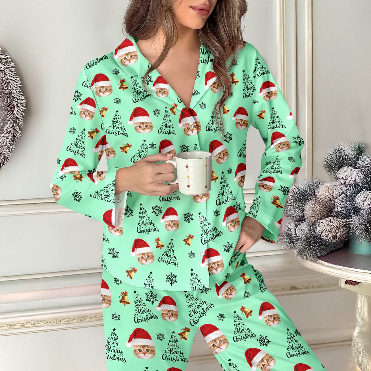 Dth Custom Cat Photo We Wish You A Merry Christmas Pajamas Th10 896281
