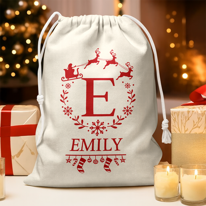 Personalized Name Santa Christmas Sacks, Christmas Holiday Gift Bag HO82 904120