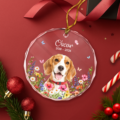 Custom Dog Photo & Name Keepsake Memorial Glass Ornament HO82 903978