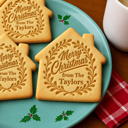 Custom Family Name Merry Christmas Shaped Cookie Stamp TH10 171507
